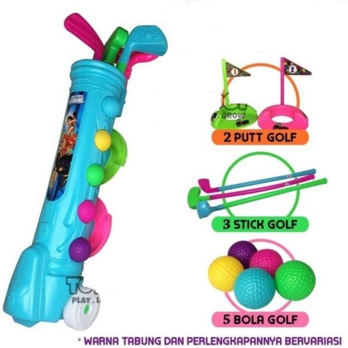 NEW Golf Mainan Anak Set Besar Plastik Peralatan Stick Golf Play Stik Bola