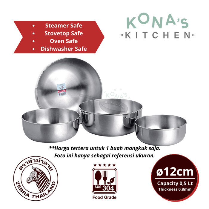 Zebra Water Bowl 12 Cm (111012) / Mangkok Stainless