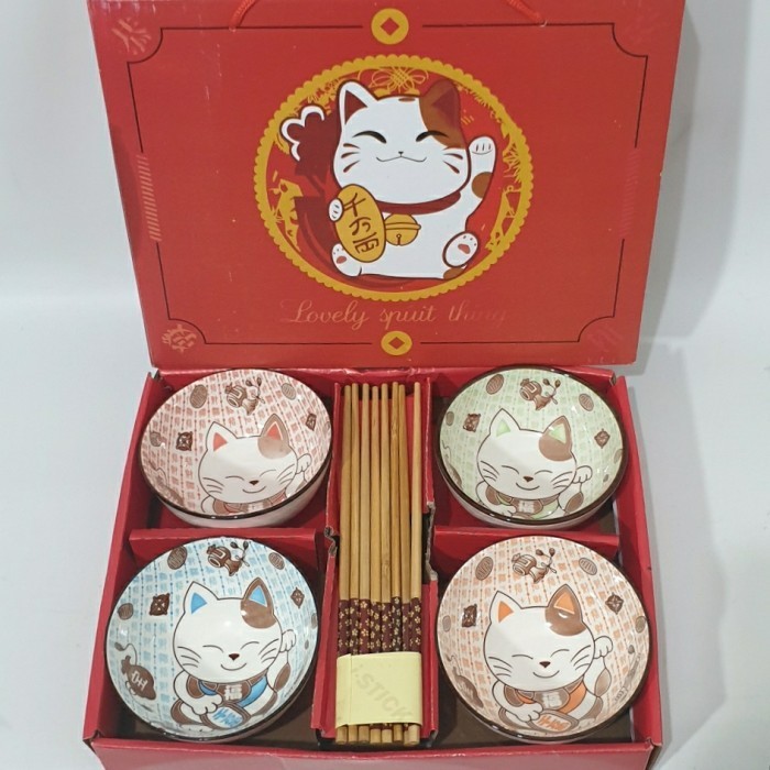 Bag2Pack Mangkok Keramik Set Cat Cute Bowl Japanese Set Kucing Lucu