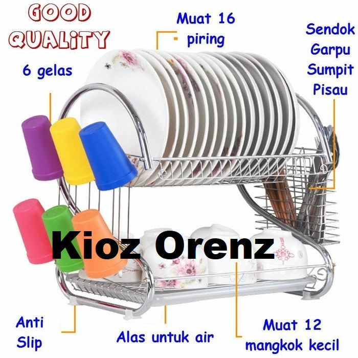 Rak Piring Murah Stainless 2 Susun Rak Gelas Susun Tempat Rak Dapur