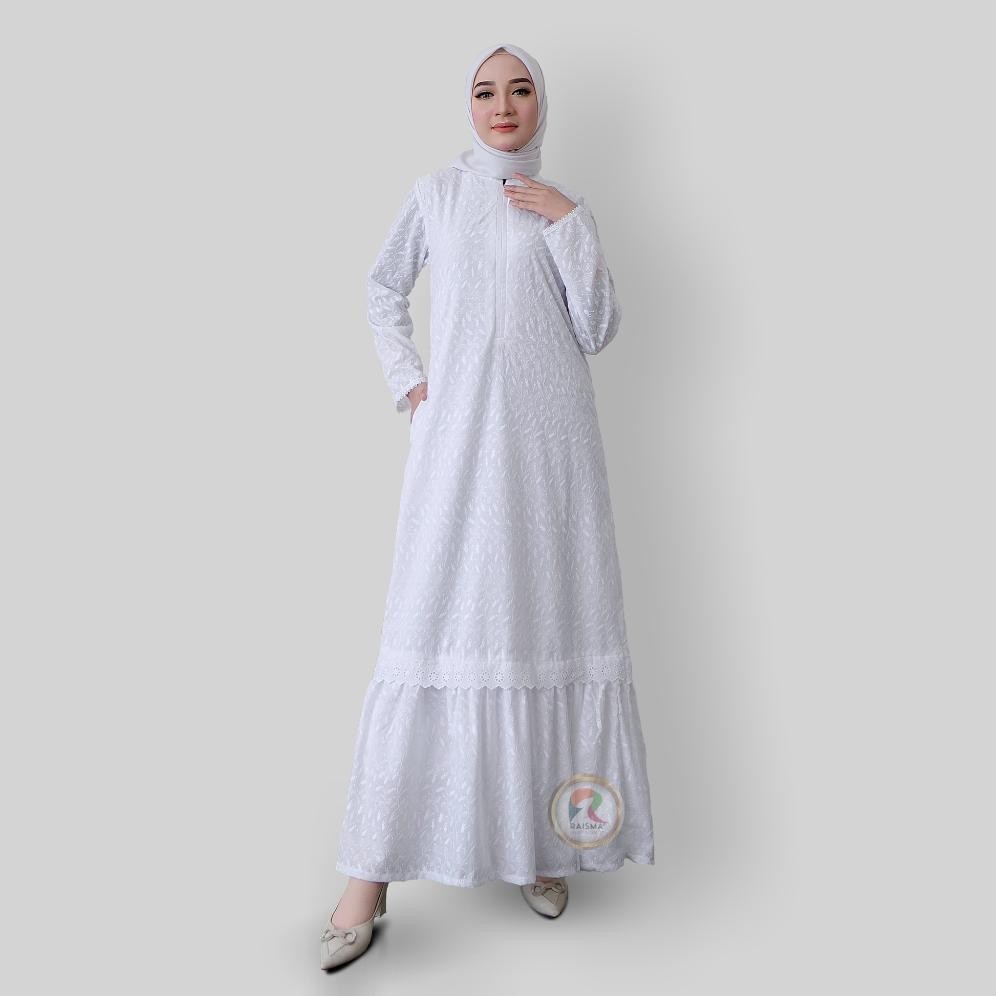 promoo raisma - gamis putih lebaran jumbo ld 130 busana perlengkapan umroh haji wanita bahan katun m