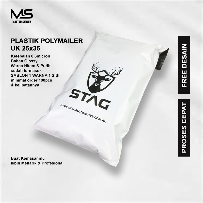 Sablon Plastik Polymailer 25x35 Putih/Hitam Free Desain