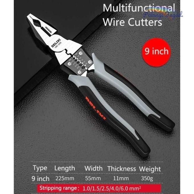 DELIXI Tang Kombinasi Pemotong Kawat CRV Multifungsi Wire Cutter 9inch