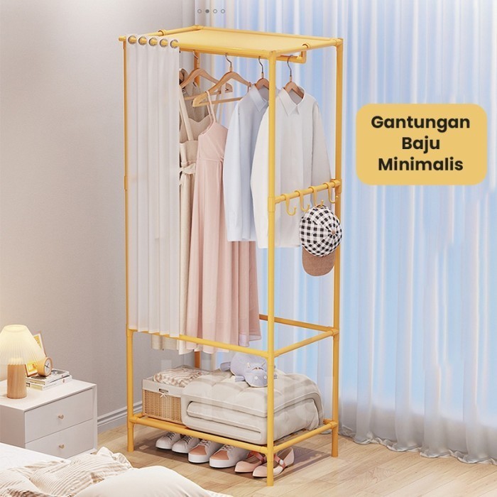 Twi Halu Rak Gantungan Baju Berdiri Dengan Roda Stand Hanger Baju Rak Baju