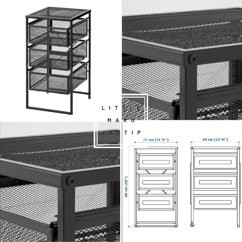 [READY] Lennart Rak baja laci baja 3 tingkat nakas baja rak industrialis besi baja