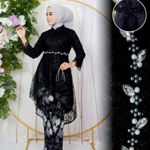 Set Kebaya Modern Hijab Setelan Kebaya Bordir Payet HITAM L
