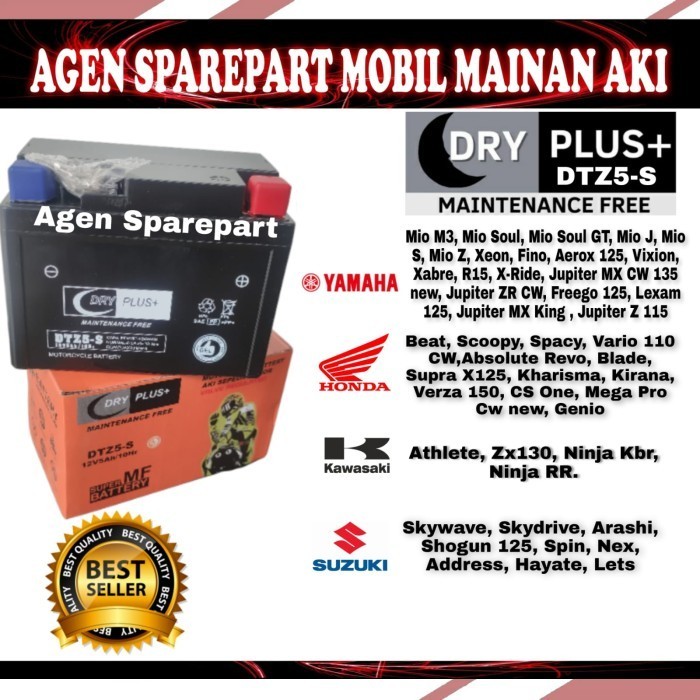 Aki Motor Kering Dry Plus Dtz5-S Accu Kering Gell Beat Scoopy Spacy