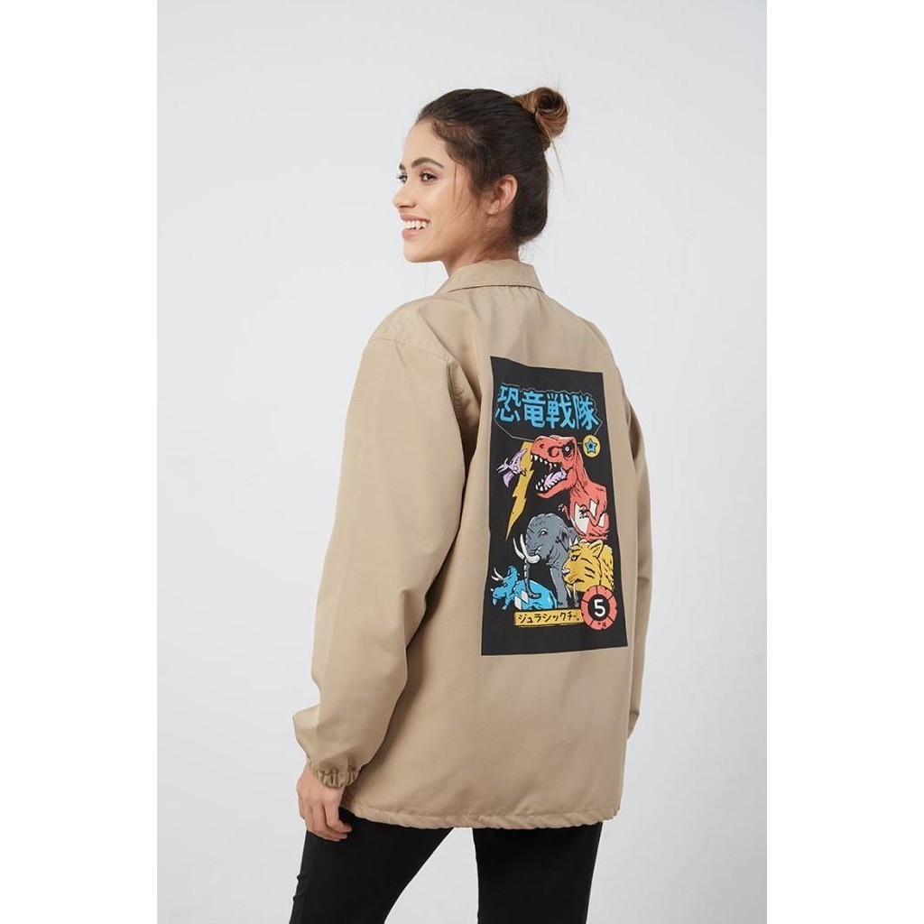 Berrybenka Street - Outer Jaket Coach Wanita Japan Dinosaurs Taupe