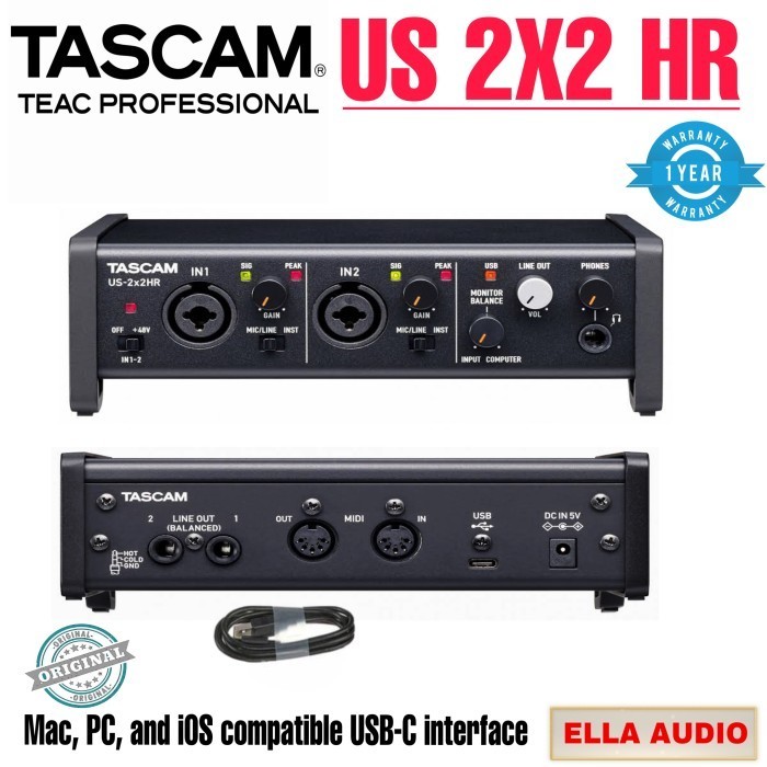 

Tascam US 2x2HR Audio Interface Soundd Recording USB-C