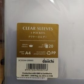 Clear Sleeves 3 Pocket A4 Daiichi / Map L 3 Lapis.. Per Lusin Murah Premium