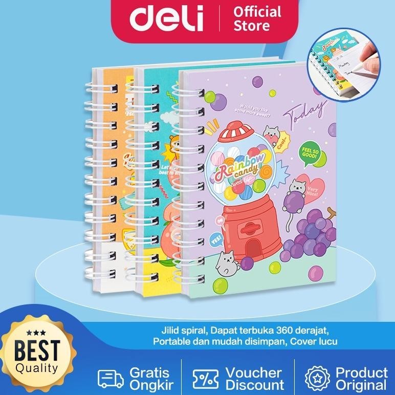 

Deli Spiral Notebook / Buku Tulis / Buku Catatan Mini A7 60 80 Lembar En01X Promo