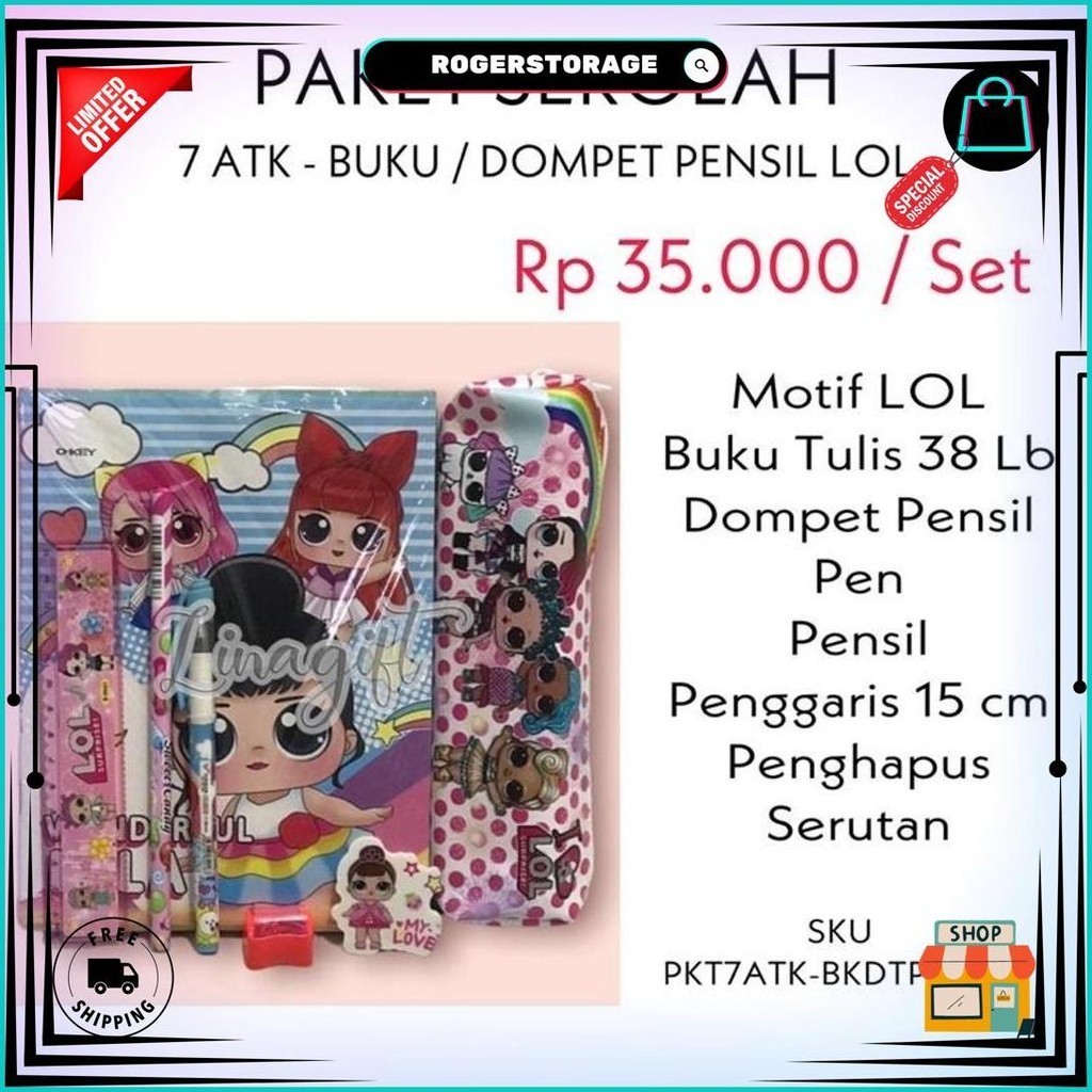 

( Set Paket Motif ) Alat Tulis Sekolah Lengkap / Mewarnai / Kado Suvenir Custom Ulang Tahun Best Seller
