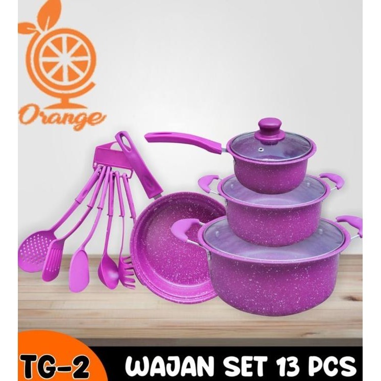 Panci Set Teflon Marble 13 Pcs Cookware Set Tutup Kaca Merk Orange