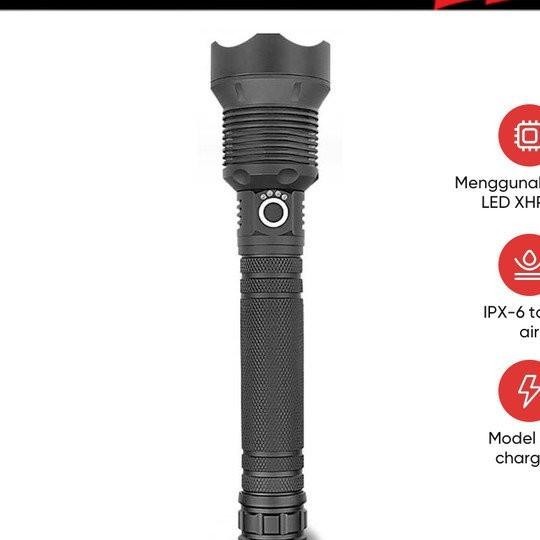 Taffled Senter Led Long Range Zoom Xhp70.2 90000 Lumens - Hs313- Bla