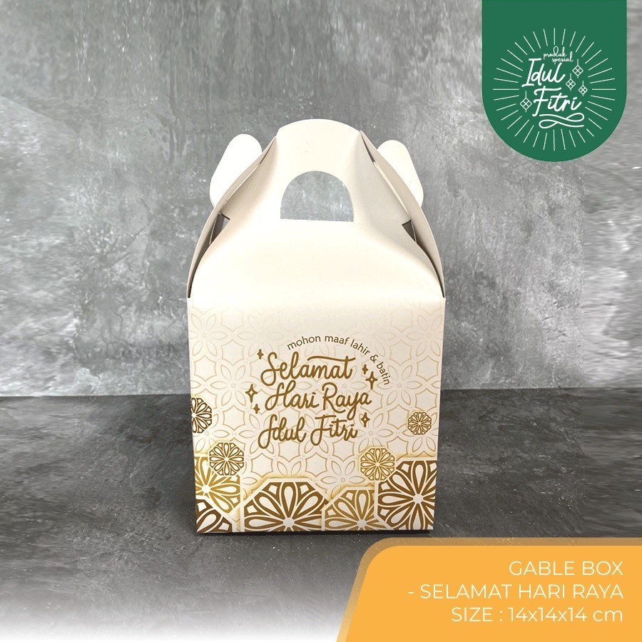 

[HARGA 10PCS] Gable Box Ivory Idul fitri Dus jinjing hampers kue kering box Souvenir Kotak Gift Tenteng premium 14x14x14cm kotak hampers packaging