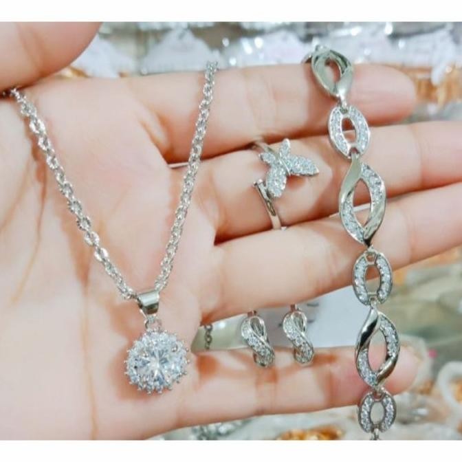 set dewasa silver emas putih berlian perhiasan wanita PL2360