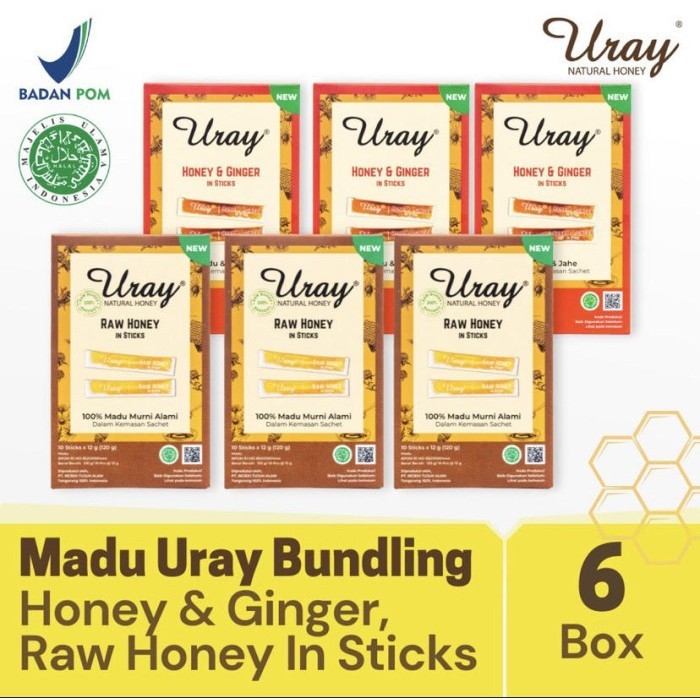 

Ready Bundling 6 Box Madu Uray Raw Honey Sticks 120gr & Uray Honey & Ginger