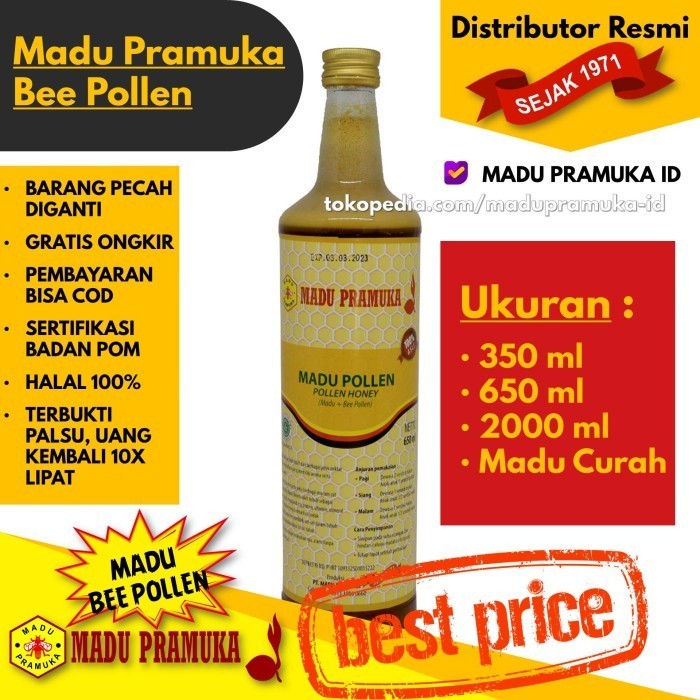 

Ready Madu Pramuka Bee Pollen 350 ML 650 ML 2000 ML 350ML 650ML 2000ML 2L L