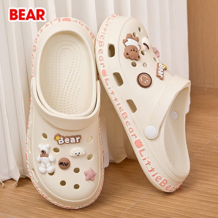 Terlaris Sepatu Sandal Anak Remaja Perempuan Impor motif Bear Model Crocs SALE