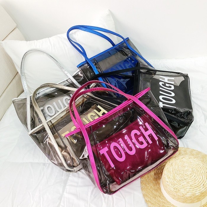 Tas Wanita Transparan Totebag Pvc Plastik Fashion Cewek Modis Keren