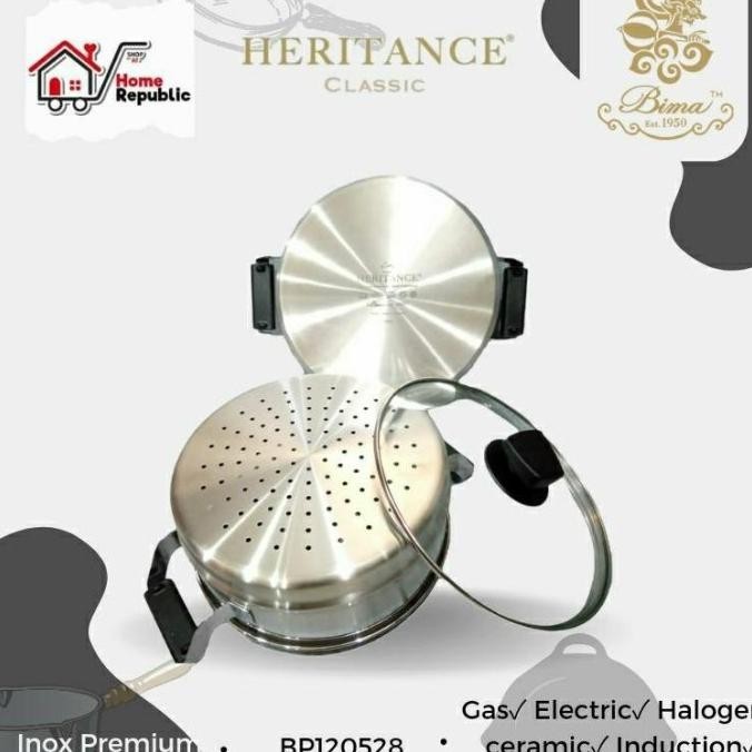[Baru] Bima Heritance Steamer 28Cm Kukusan Tingkat 3Ply Stainless Tutup Kaca