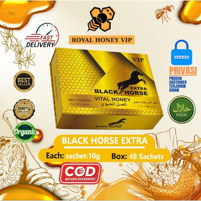 

Black Horse Extra Vital Honey Vip Original 1 Box:48 Sachet EXP 2027 harga promo