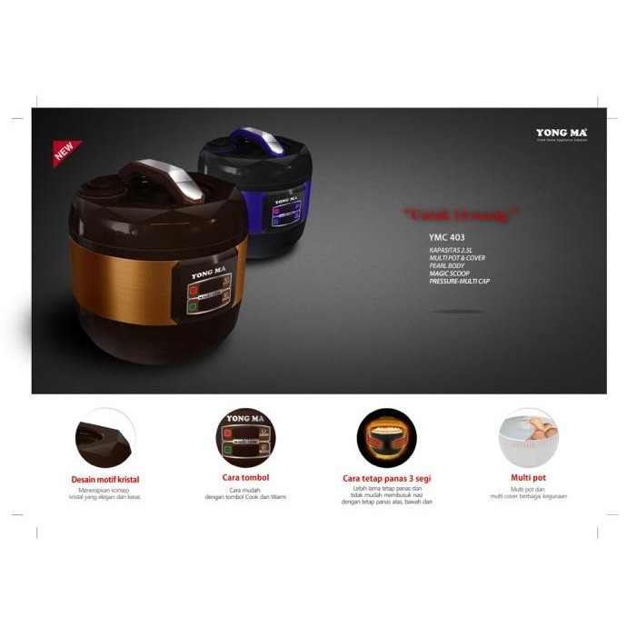 [New] Yongma Smc-4033 Magic Com Jumbo 2,5 Liter Ungu / Gold