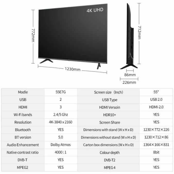 [New] Hisense Android Tv 4K Uhd 55 Inch 55E7G Garansi Resmi