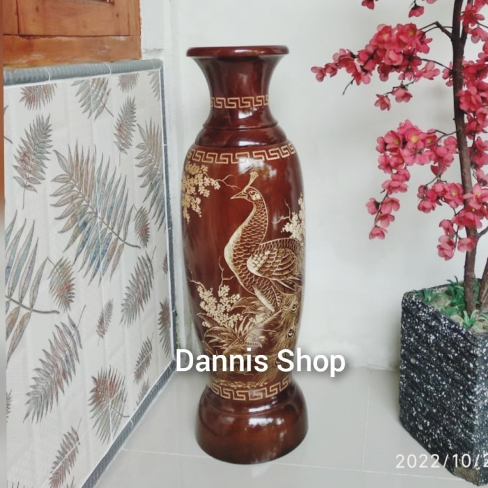 Gra Vas Bunga Pot Guci Besar Tempat Bunga Kerajinan Kayu Jati