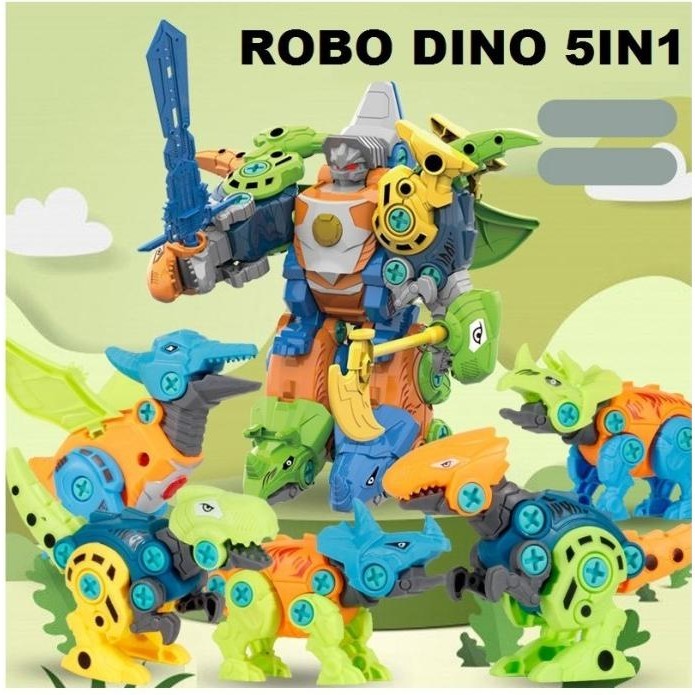 Mainan Robot Dino 5 In 1 - Diy Dinosaurus - Merakit Mainan Robot Dino