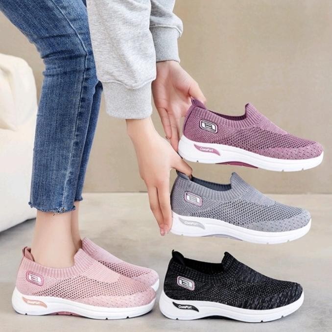 Sepatu Wanita Sneakers Slip On Import Tanpa Tali Model Skechers