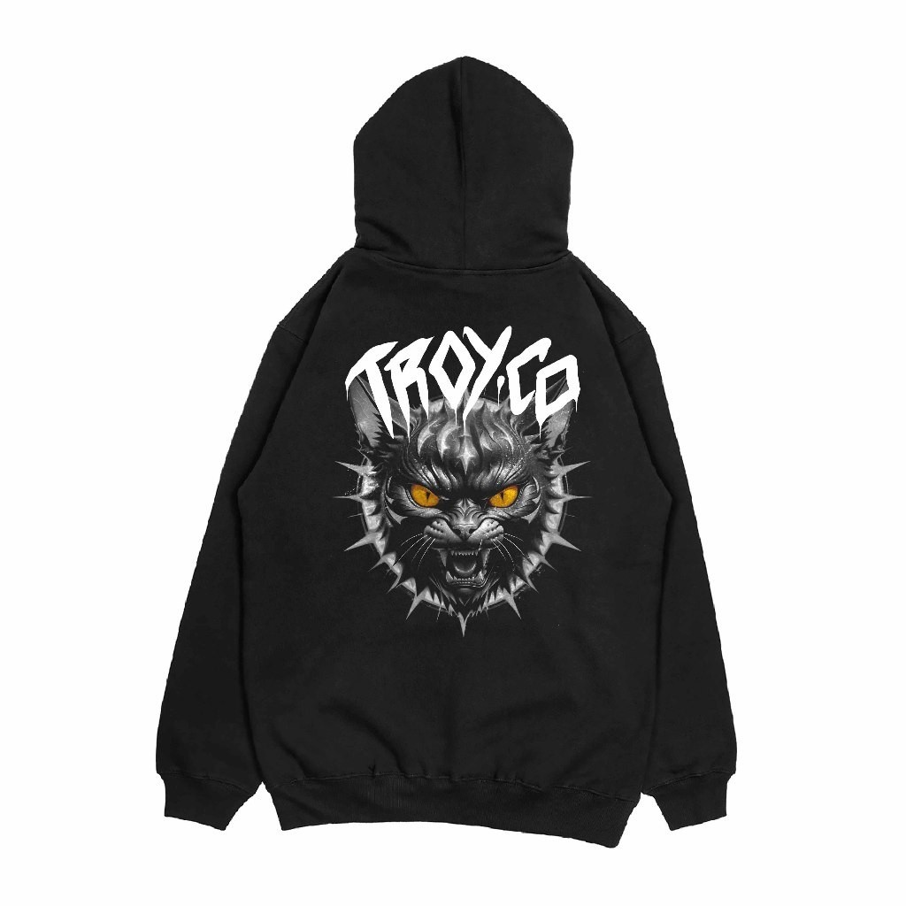 Troy Company Hoodie Black Demones Cat - Hoodie Pria Wanita Hitam KH 2507