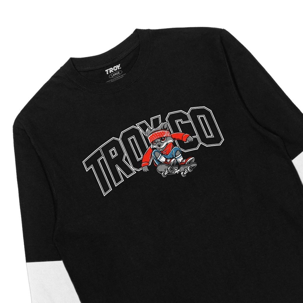Troy Company Double Layer Longsleeve Hitam Putih Fox Skate DS 2467