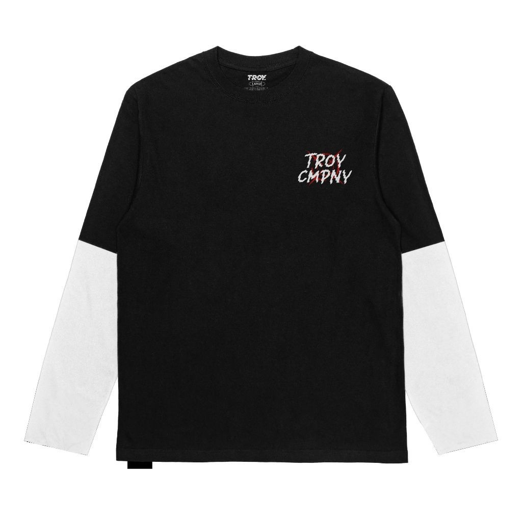 Troy Company Double Layer Longsleeve T-shirt Hitam Putih Mental Effects DS 2489