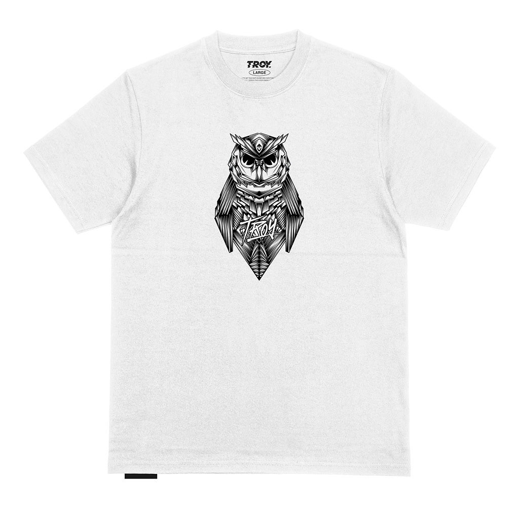 Troy Company Tshirt White Owl Mech - Kaos Pria Lengan Pendek Putih MT 2402