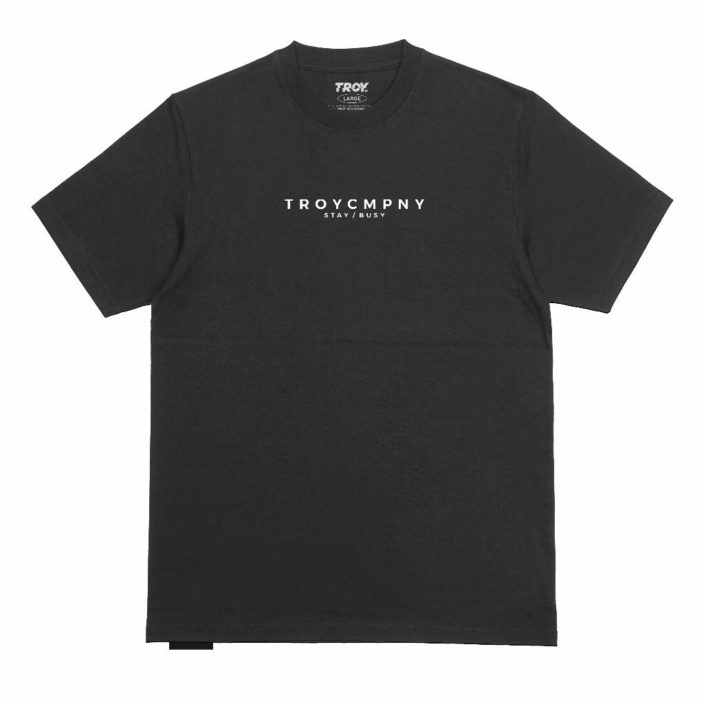 Troy Company Tshirt Black Basic White - Kaos Pria Lengan Pendek Hitam MT 2459