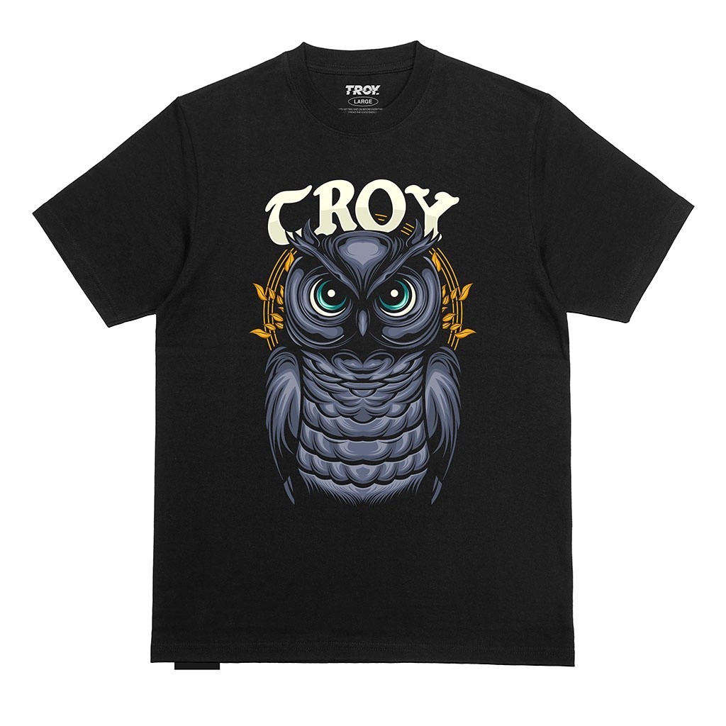 Troy Company Tshirt Black Owl Bubo Bubo - Kaos Pria Lengan Pendek Hitam MT 2362