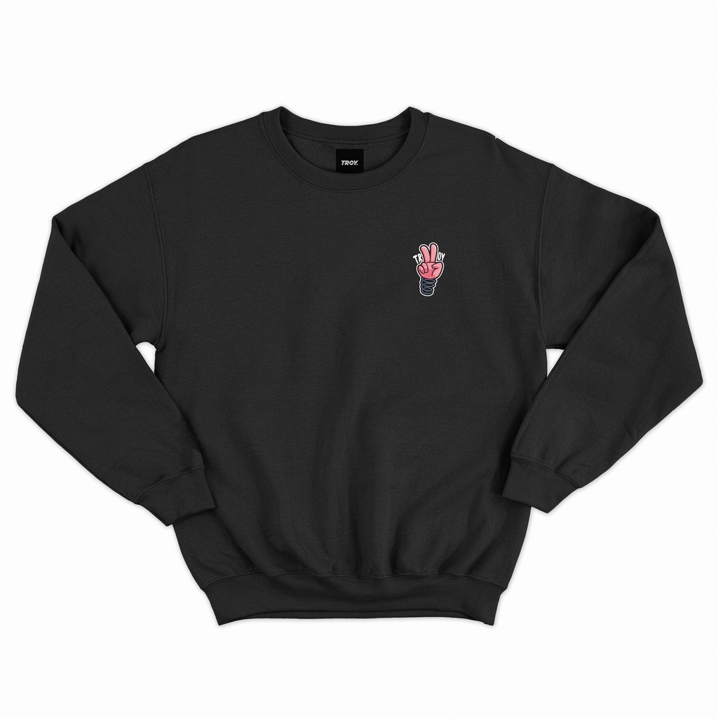 Troy Company Sweater Pria Hitam - Pink Peace Sweater Sweatshirt Crewneck Black SWD 2279