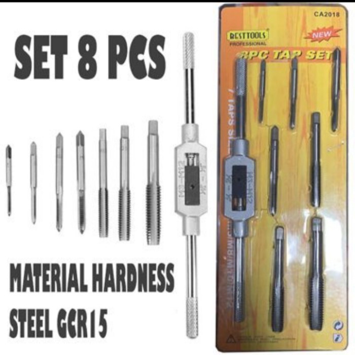 Mata Tap Set 8 Pcs, Hand Drill Tap, Mata Bor Pembuat Ulir Drat Baut
