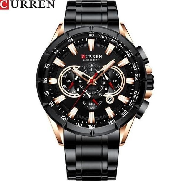 Jam Tangan Pria Curren 8363 Date Chronograph Aktif Stainless Htam Rose