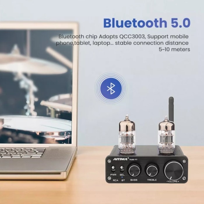 Aiyima Tube-T7 Bt 5.0 Tube Preamp W Bass & Treble Adjustment Rca Input  Ready