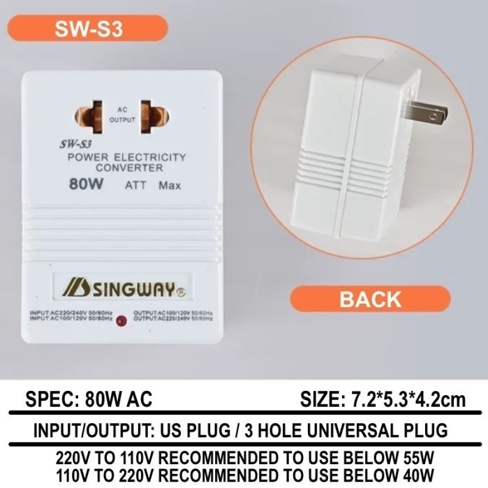 Singway Sw-S3 Step Down & Step Up Transformer Trafo 110V 220V 80W  Ready