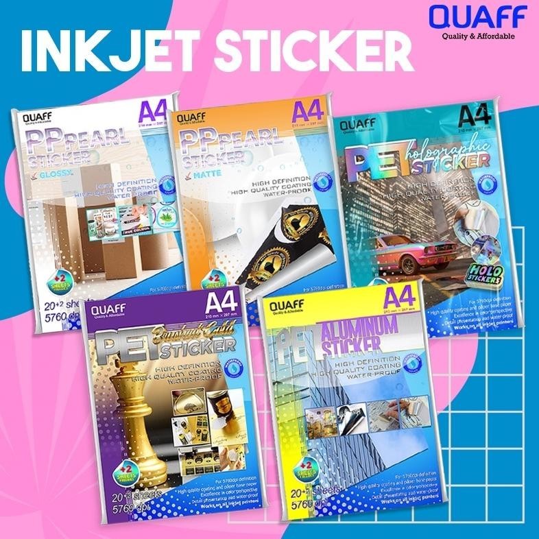 

TGH Quaff Kertas stiker vinil inkjet anti air ukuran A4 (White glossy, Pearl Matte) 20lembar/pack 180Gsm TERLARIS