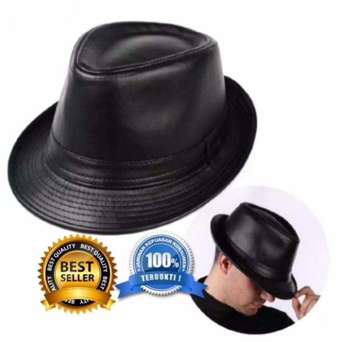 Topi Tompi Kulit - Topi Fedora - Topi Pria Asli Kulit Domba Premium