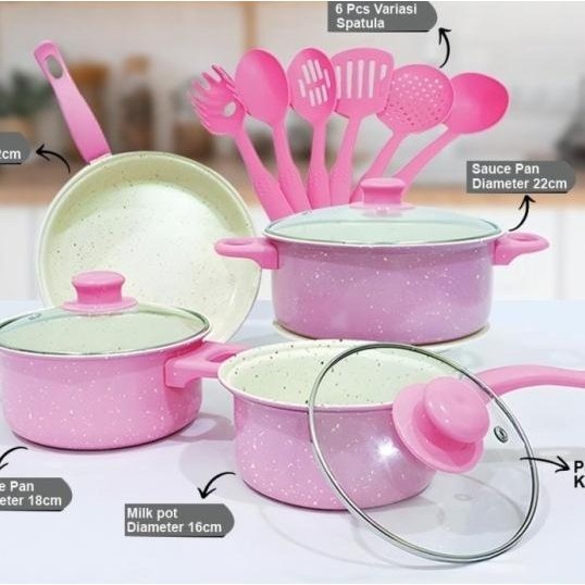 Oo Panci Set Panci Isi 13 Pcs / Cooare Set Ggorengan-Pink