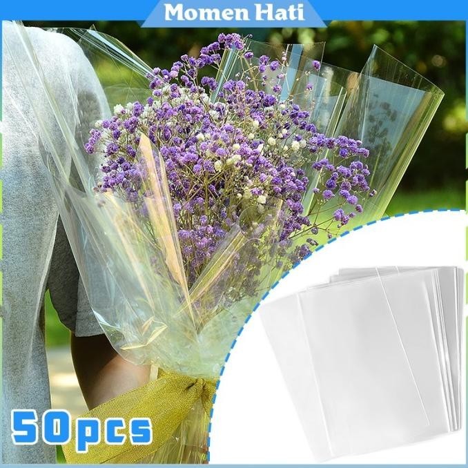 

50Pcs Flower Wrapping Cellophane Transparan Kertas Bouqet Bening