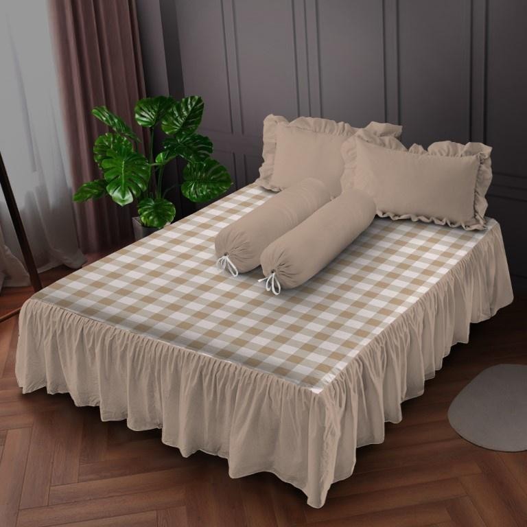 [DISKON] Kintakun Sprei Rumbai 160/180 Litani Aesthetic Dluxe Microtex Coklat