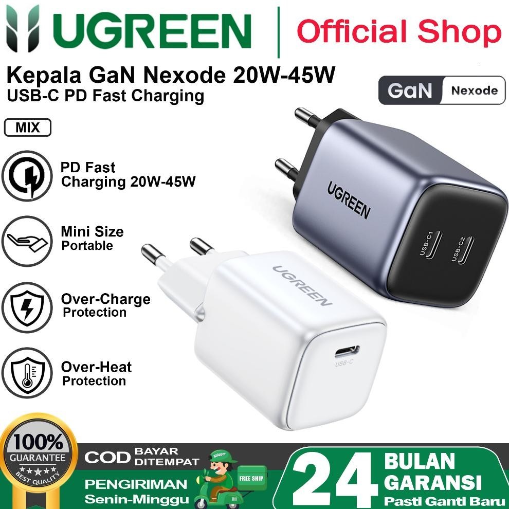 PROMO  UGREEN Kepala Charger GAN Nexode Fast Charging 20w 45w 100w - 140w