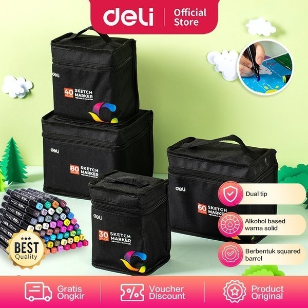 

Spidol Mewarnai / Sketch Marker DELI Dual Tip 60 Warna - E70806 Deli