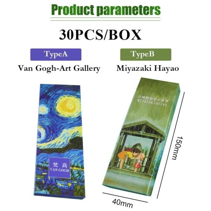 

Premium 30Pcs Paper Bookmark Pembatas Buku Desain Miyazaki Hayao / Van Gogh High Quality